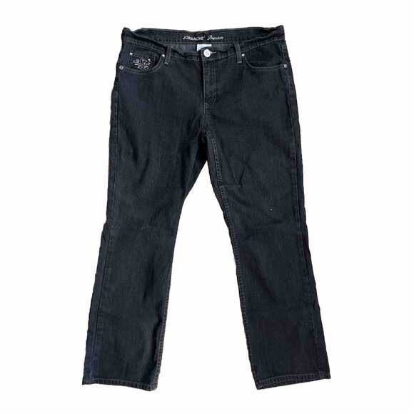 2/$18 SALE! Jordache Jeans 14P Mid Rise Black Denim Straight Embroidered Cowgirl - Picture 1 of 12